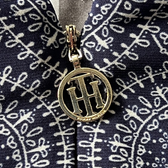 Tommy Hilfiger sz L Navy and White Patterned Bell Sleeve Midi Dress - Picture 8 of 8